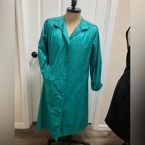 Coat Works Trench Rain Coat removable lining Dark Teal Button Up Women's size 8